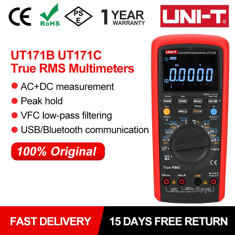 UNI-T UT171B UT171C Industrial True RMS Digital Multimeter AC DC Voltmeter Ammeter Ohmmeter Capacitance Frequency Tester