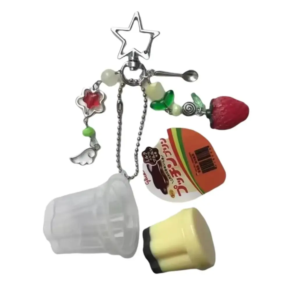 Heisei Retro Japanese Pudding Keychain Strawberry Tulip Colorful Beads Y2K Pendant Beaded Pink Yellow Bag Decoration