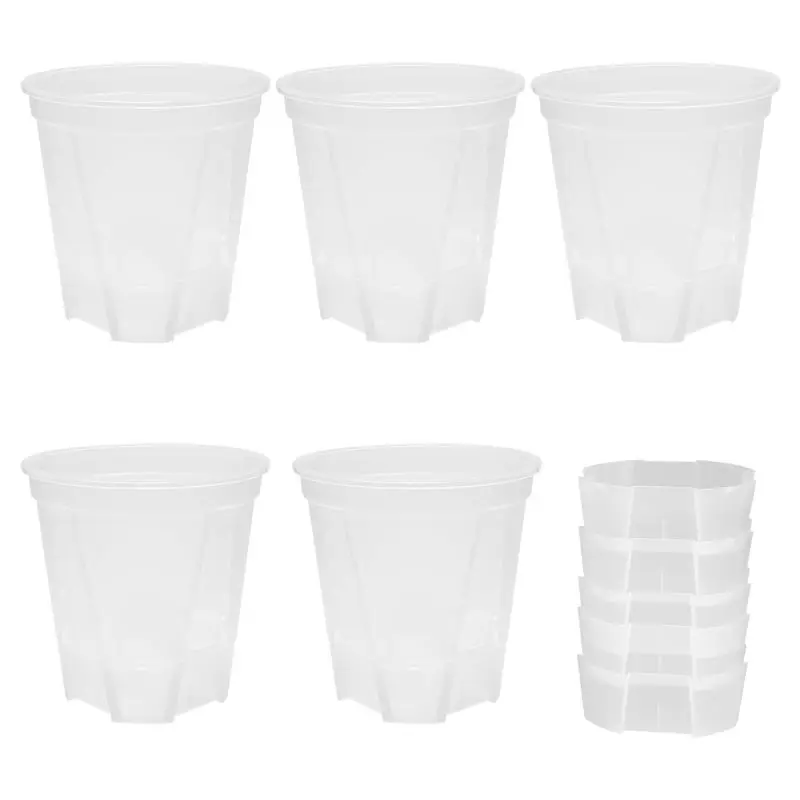 Fresh 6 Inch Transparent Plastic Nursery Plant Pots Self Watering Planters 5 Pack With Deep Reservior