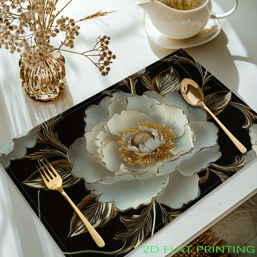 2D Flat Printing Flower Printed Placemats, Table Mats, Washable Placemats for Kitchen Dining Table Decoration