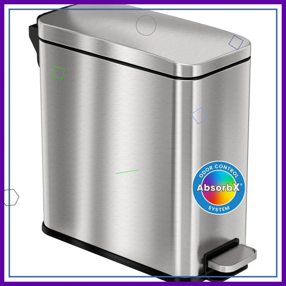 

Slim Stainless Steel Trash Can with Odor Filter & Soft-Close Lid for Small Spaces