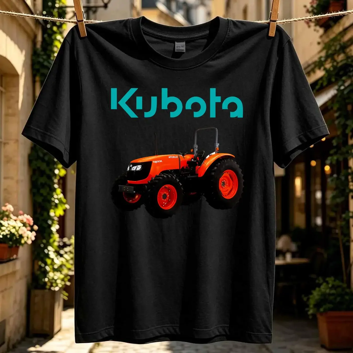 washed T Shirt Kubota Tractor Farm Logo Men's Black Size S to 3XL vintage Washed Top For Everyday Wear homme Soft streetwear