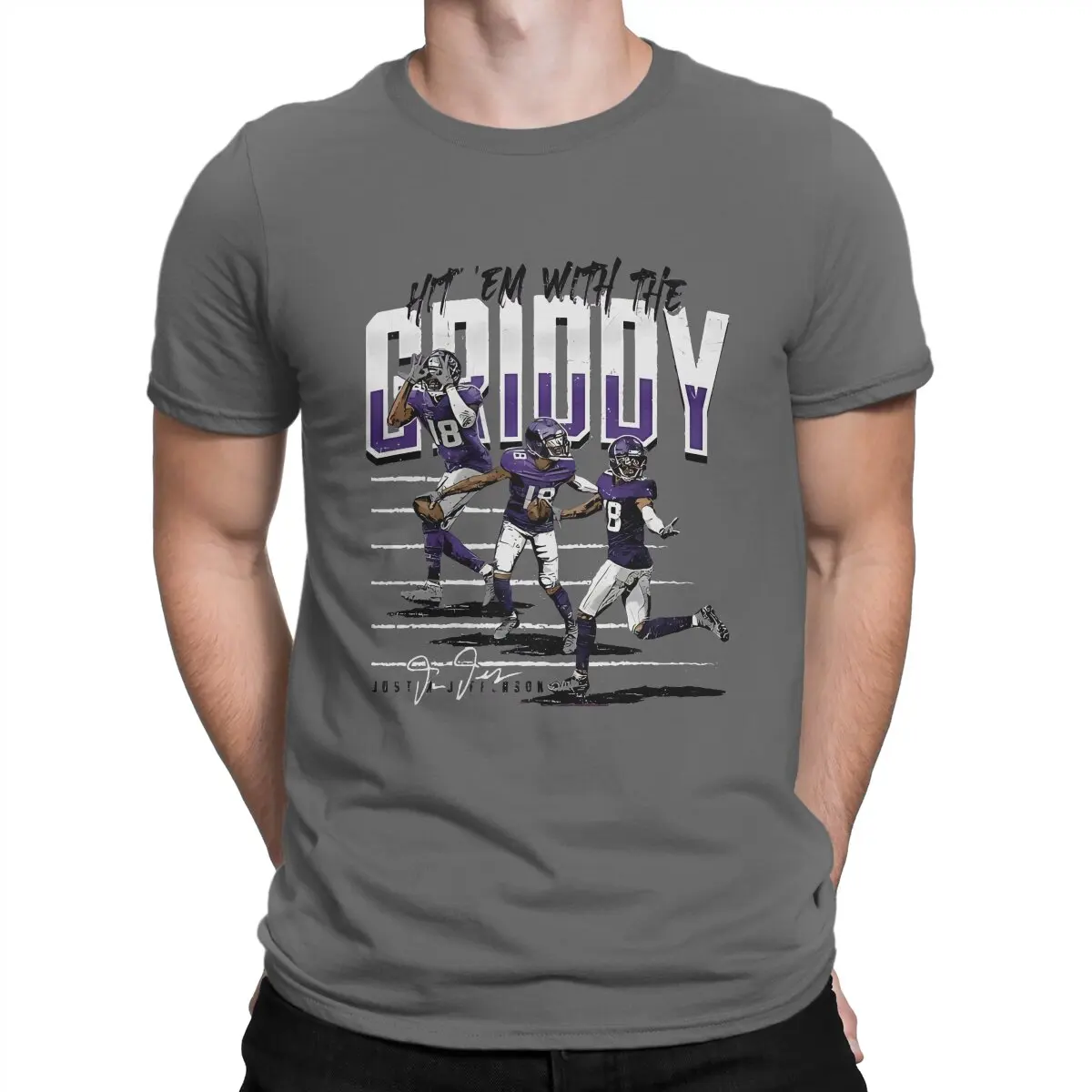 Hit Them With The Griddy T Shirts Men Pure Cotton Hipster T-Shirts O Neck Justin Jefferson Tees Short Sleeve Clothes Printed