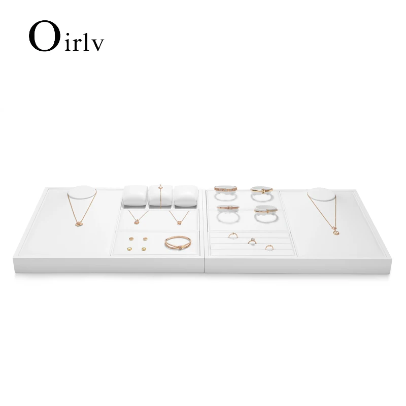 

Oirlv Leather Jewelry Display Set Shop Cabinet Display Props Necklace Display Bust Jewelry Store Ring Earrings Bangle Tray