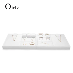 Oirlv Leather Jewelry Display Set Shop Cabinet Display Props Necklace Display Bust Jewelry Store Ring Earrings Bangle Tray
