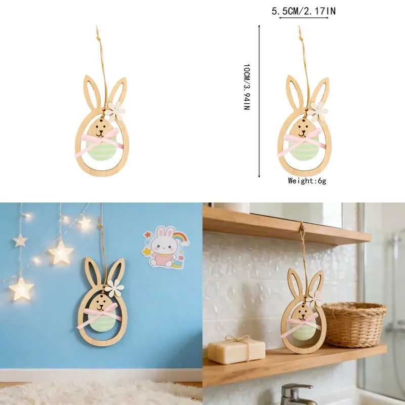 for Easter Wooden Rabbit Flower Wall Decoration Eco-friendly Children Gift Home Decor
