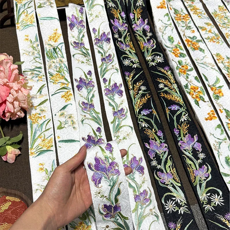 1pair Embroidered Collar Trim Lace Accessories Traditional Chinese Style Hanfu Collar Embroidery Trim DIY Clothing Decorations