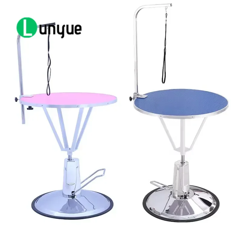 360 Degree Rotating Adjustable Height Hydraulic Stainless Steel Pet Grooming Table Luxury Eco Friendly Blue Pink For Dog Cat