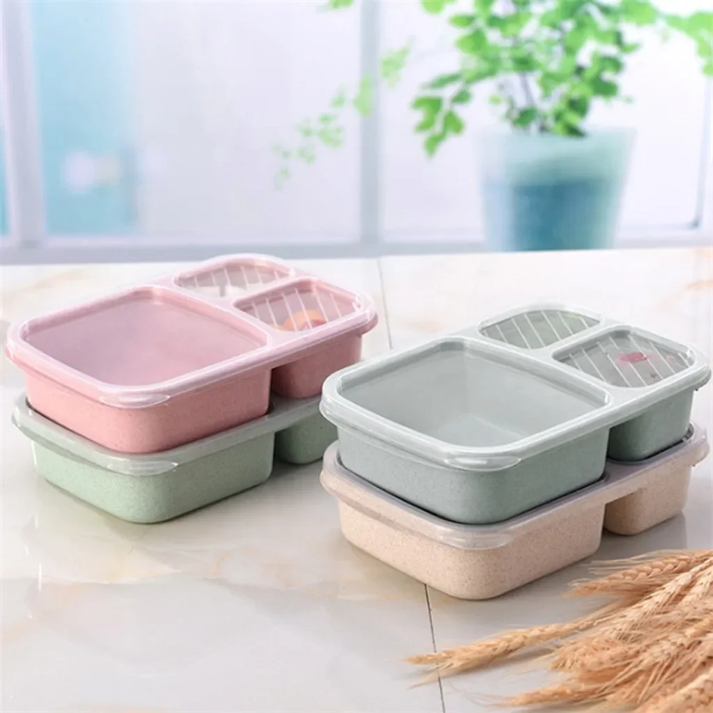 Microwave Lunch Box Wheat Straw Bento Box With Compartment Picnic Bento Boxes Food Container Kids School Adult Office LunchBox