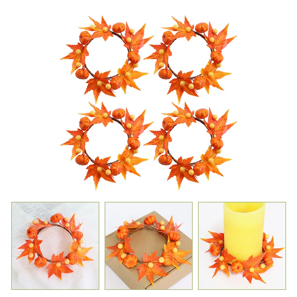 

4 Pcs Maple Leaf Ring Holiday Rings Wreaths Christmas Pumpkin Thanksgiving Halloween Decor Garland