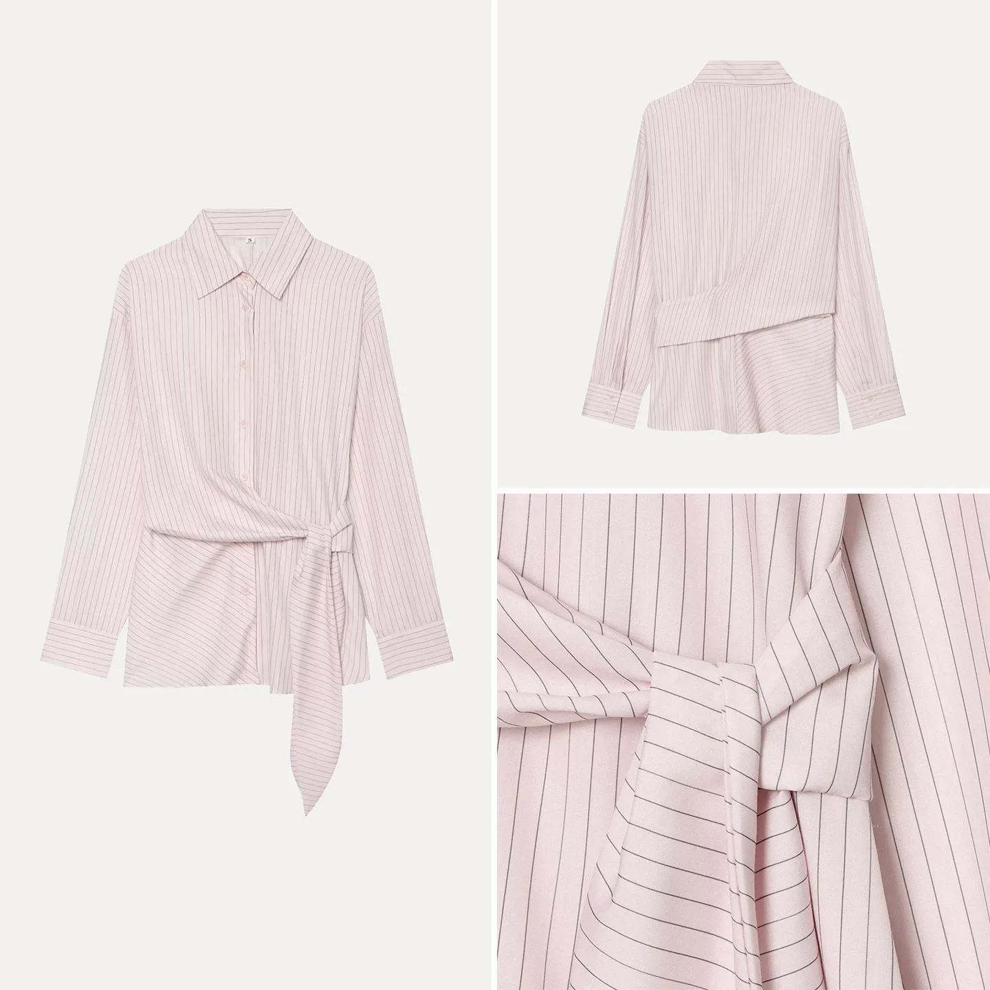 Fashionable Striped Print Shirt Women's Autumn 2026 Side Bow Tie Slim Fit Long Sleeve Casual Business Style ZADATA Brand