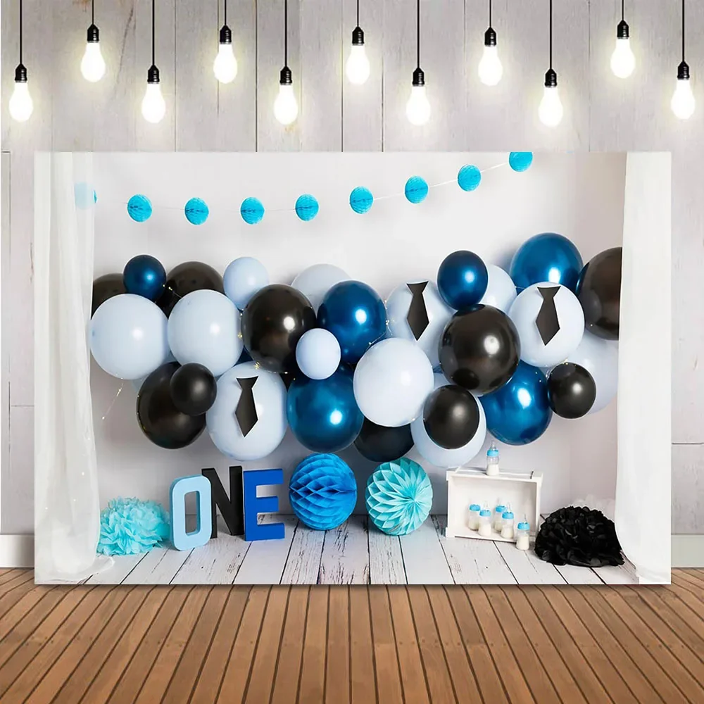 

1st birthday little gentleman cake smash portrait backdrop for photography studio black and light blue photo background props