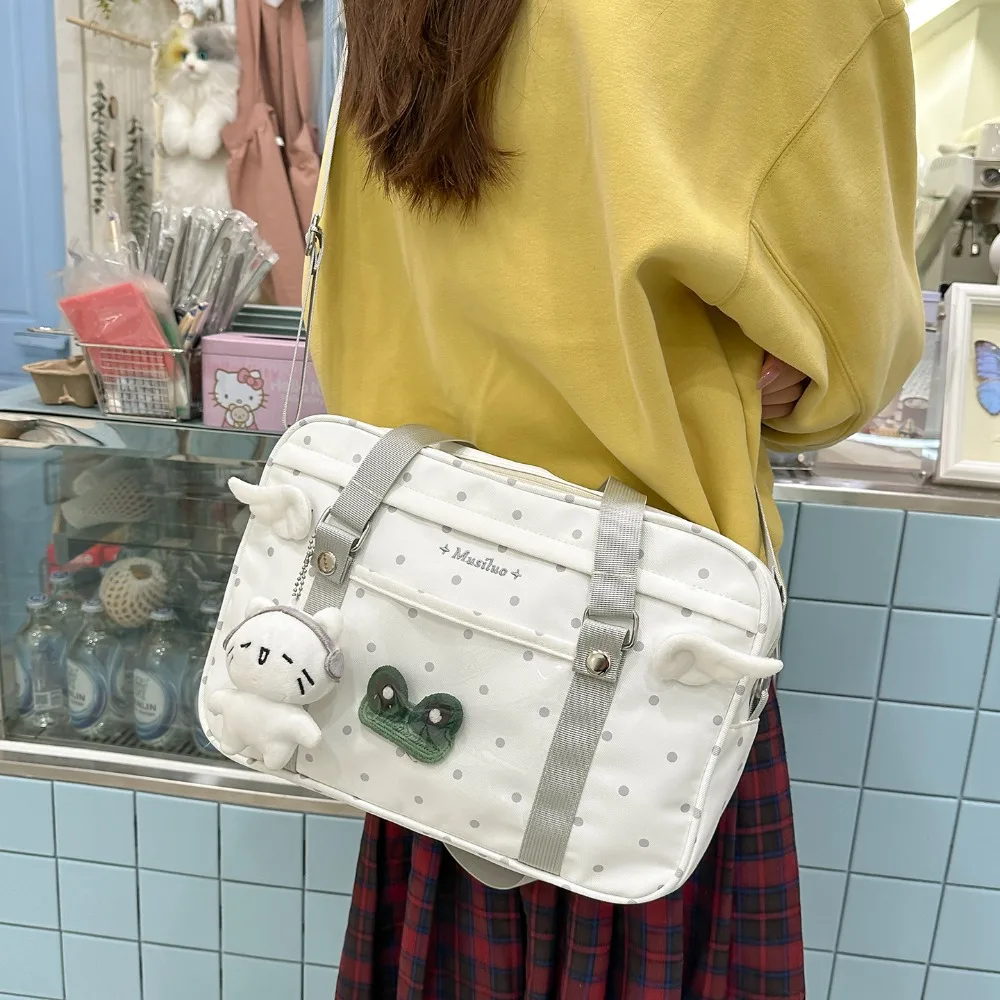 Korean Niche Cute Polka Dot Shoulder Ita Bag for Girls Harajuku Preppy Ins Aesthetic Single Shoulder Handbag with Clear Window