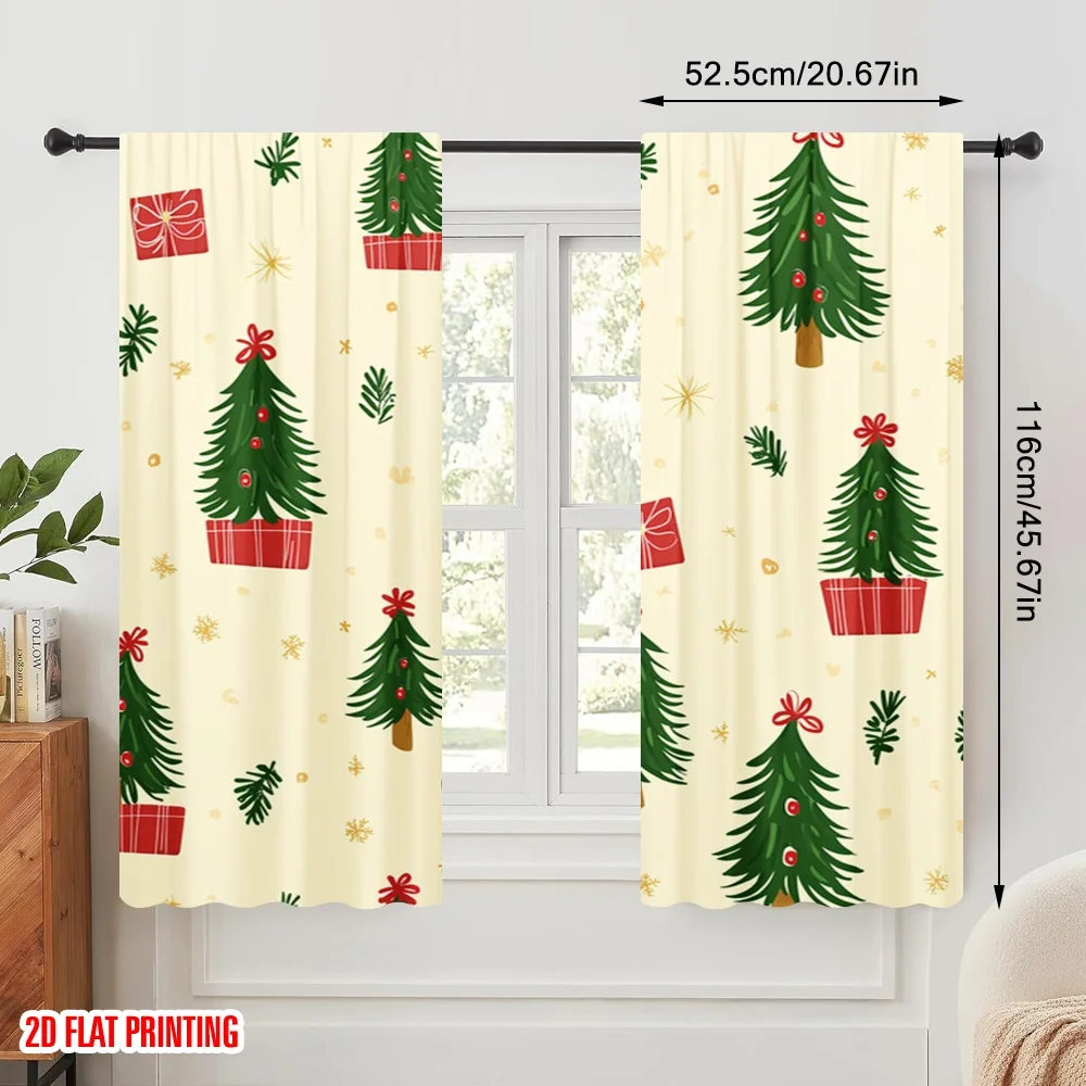 2pcs,2D plane printing Curtain Popular Christmas Tree Gift Star Durable 100% Polyester Fabric (without rod) Decorations Outdoor