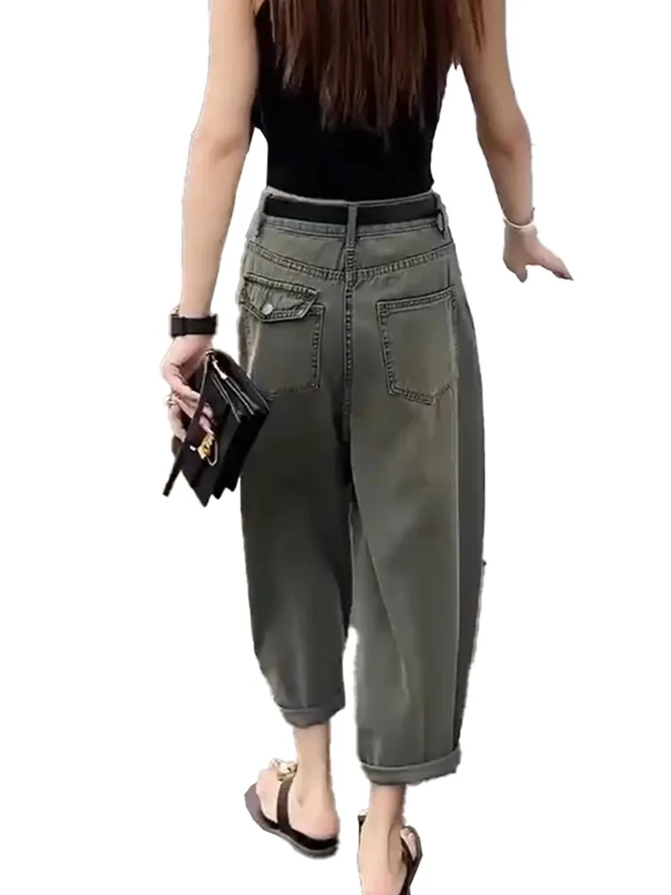 Jeans in denim retrò Harem da donna sottili estivi larghi lusinghiero per jeans a gamba dritta a vita alta con corpo a pera Abbigliamento casual
