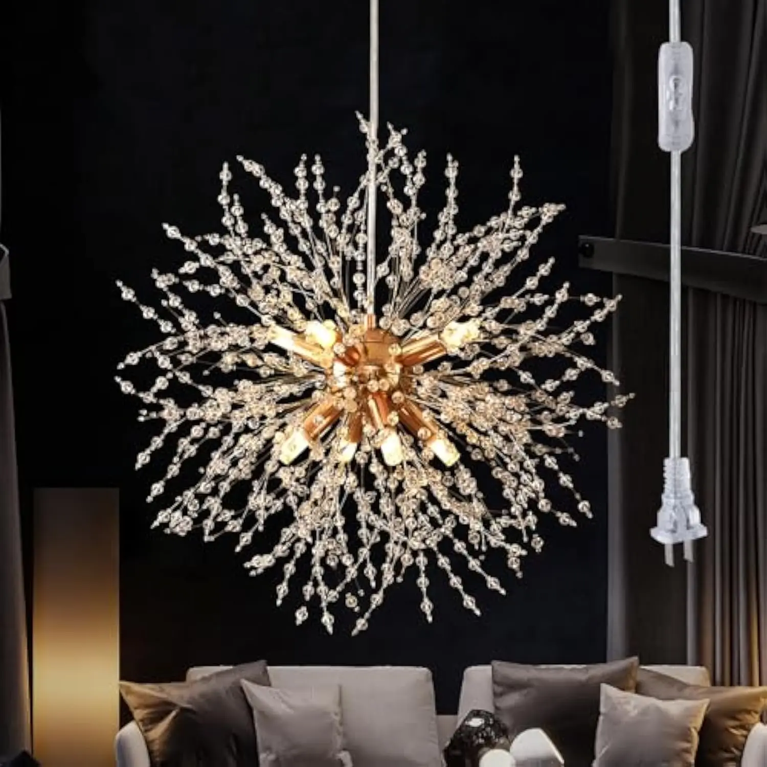 

Современные хрустальные люстры, фейерверк, подключаемая люстра из одуванчика, золотой подвесной светильник «Спутник» для спальни, фойе, прихожей, прихожей