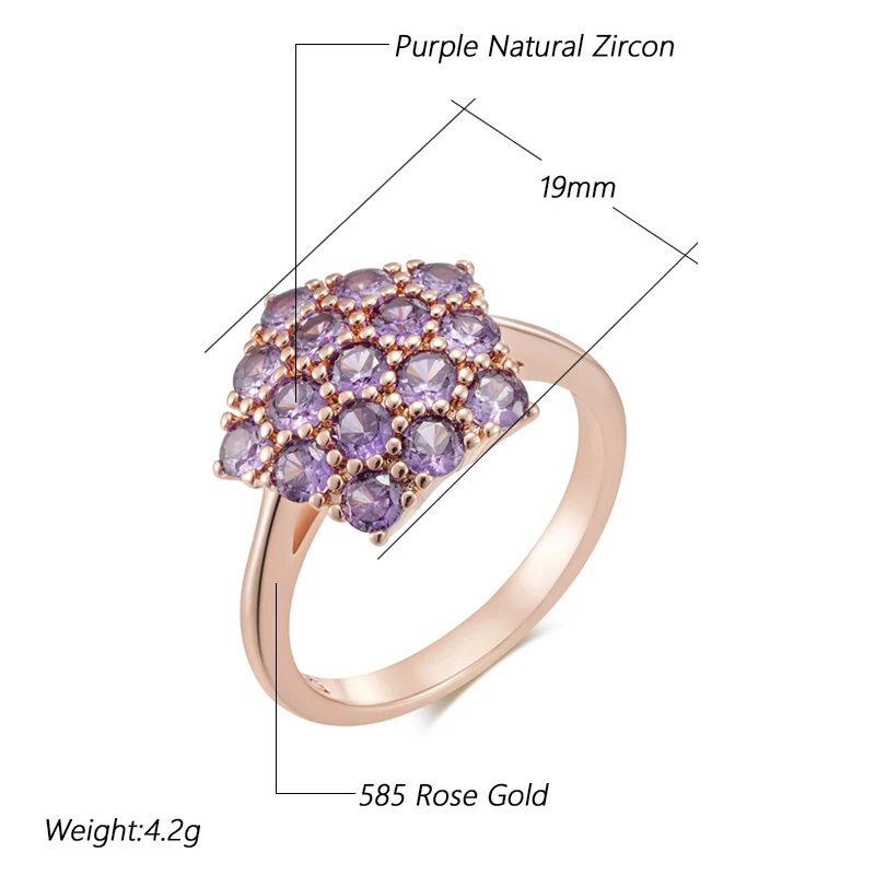 Kinel Hot Shiny Purple Natural Zircon Rings For Women Unique 585 Rose Gold Color Bride Wedding Fine Jewelry Crystal Gift