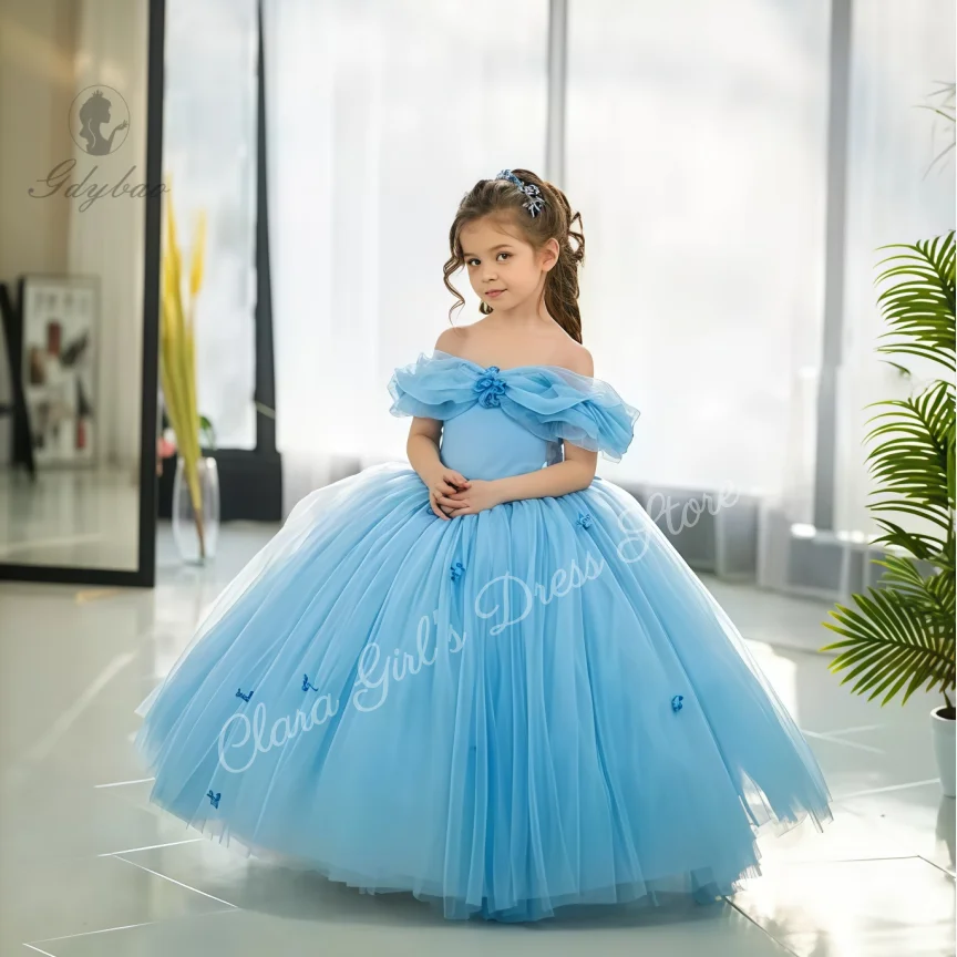 فساتين فتاة الزهور المخصصة قبالة الكتف لحفلات زفاف الأميرة عيد ميلاد لفساتين التواصل الأول