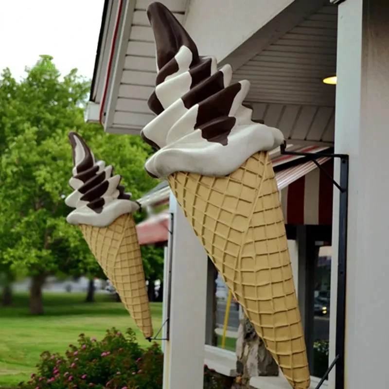 Factory prices for large fiberglass ice cream decorations, giant ice cream cones for display and sale