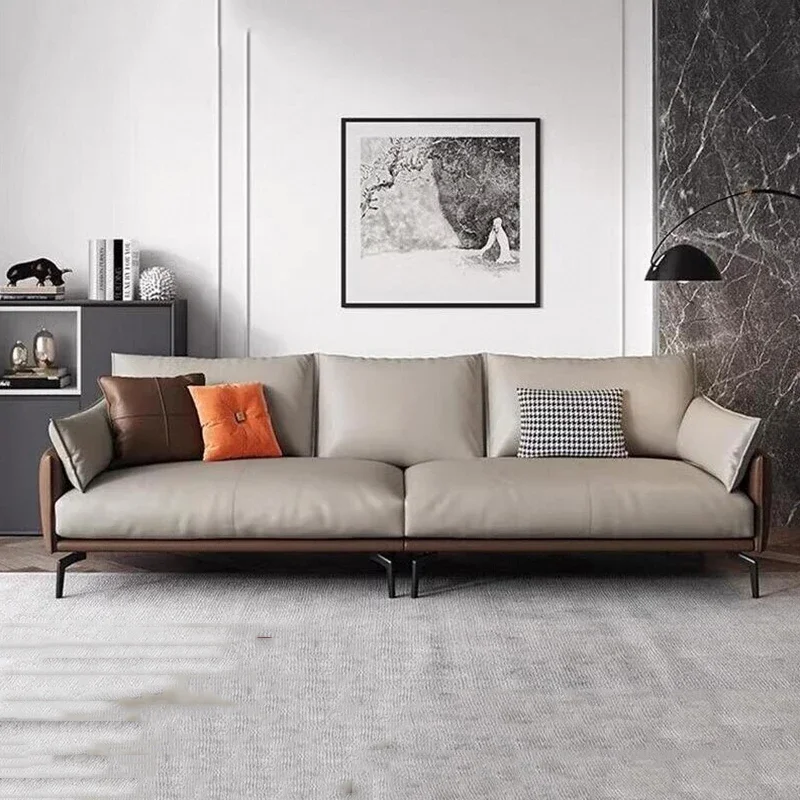 Minimalist Living Room Sofa, Luxury Leather Italian Design, Individual Modern Wooden Style, Designer Canape Salon Home Furniture