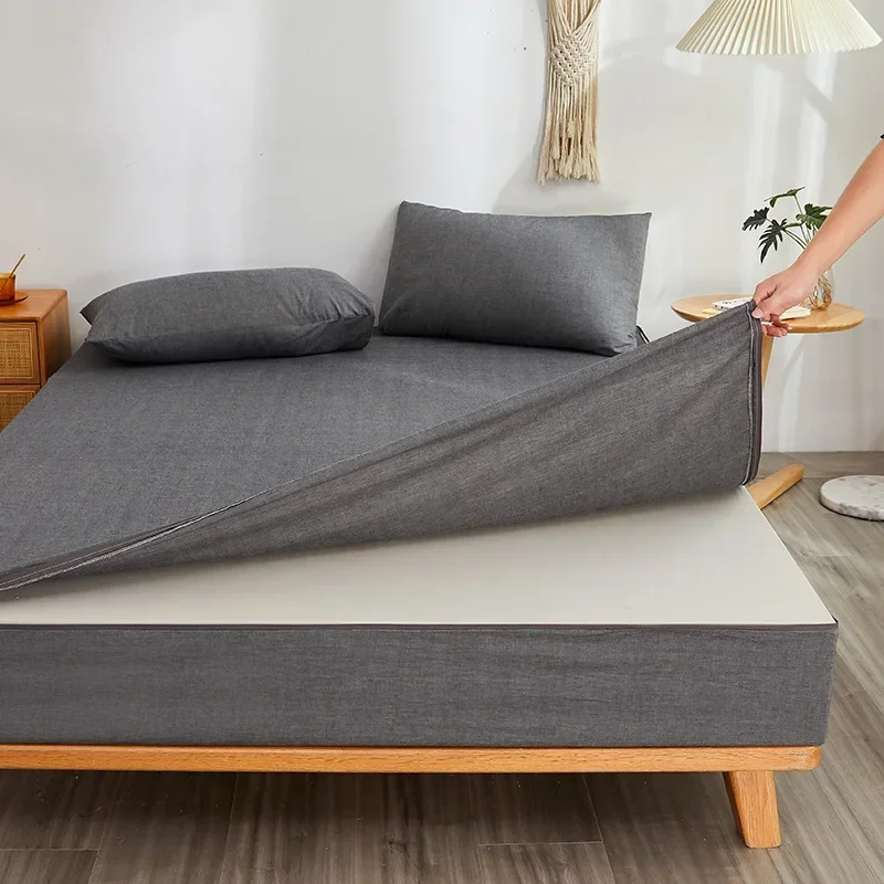 Drap de lit 100% coton à fermeture éclair, housse anti-poussière complète à six côtés, protège-matelas de taille Queen/King /Twin/Full Size de 4 à
