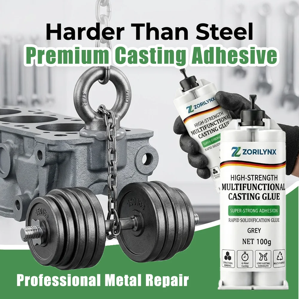 100g High-Strength Casting Glue, AB Metal Repair Adhesive for Iron Steel Aluminum, Heat Resistant Permanent Weld Gel  ZORILYNX