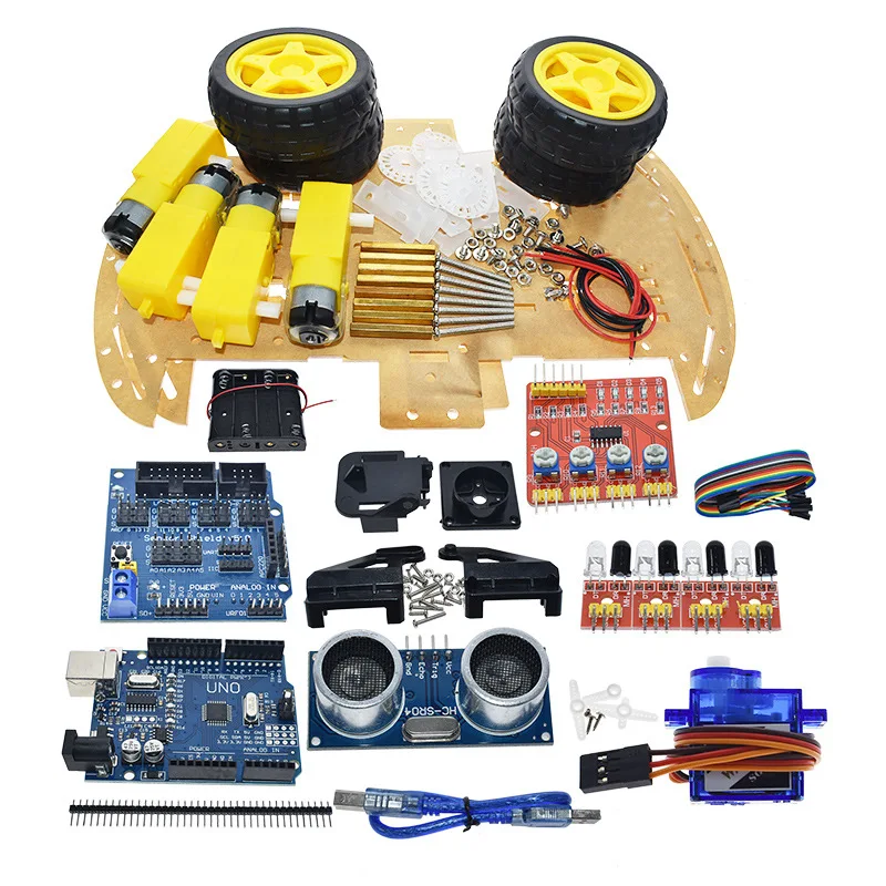 4WD Ultrasonic Avoidance tracking Smart Robot Car Diy Kit Speed Encoder with Battery Box Electric Toy For Arduino