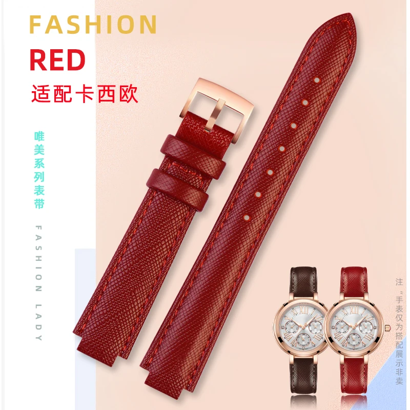 

cowhide leather watch strap for Casio sheen series 2749 SHE-4029 women's special convex strap accessories 8mm red bracelet