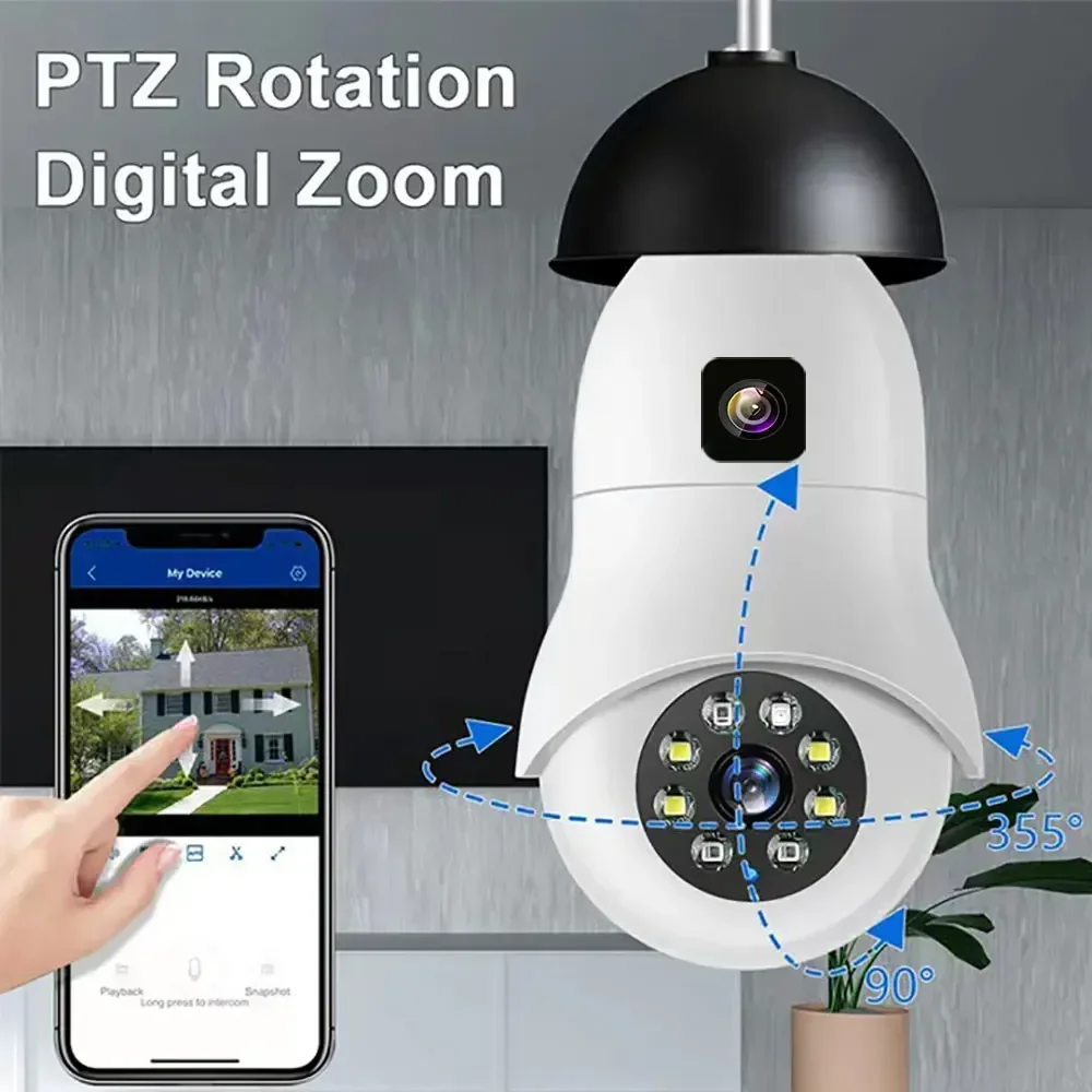 Dual Lens Color Night Vision Auto Tracking Indoor Security Monitor E27 Surveillance Wireless Camera 2MP Bulb WiFi Camera