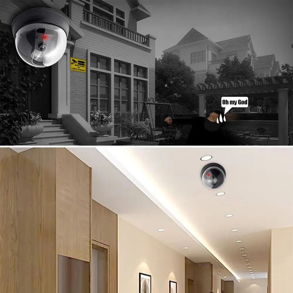 Fuers Creative Black Plastic Dome CCTV Dummy Camera Flashing Led Fake Camera Surveillance Security System