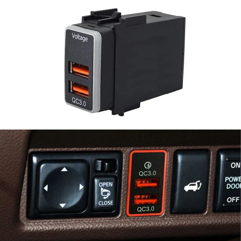 1PC Dual USB Quick Charger Car Interface Socket Connector QC3.0 Voltage Display For NISSAN Sunny Murano Patrol X-Trail Qashqa