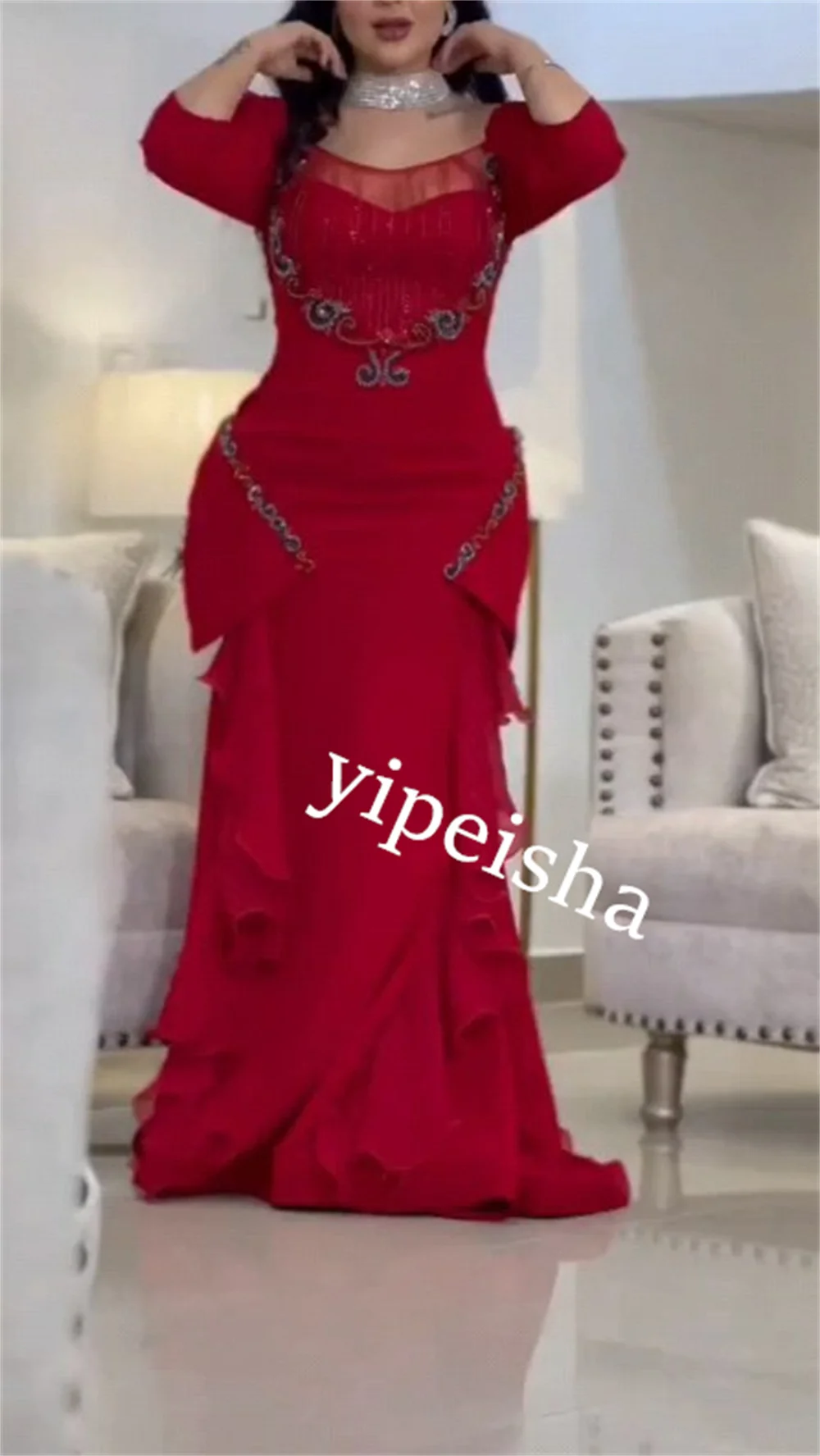  Evening  Sexy Casual  Jersey Sequined Celebrity Column Square Neck Bespoke Occasion Gown Long Dresses