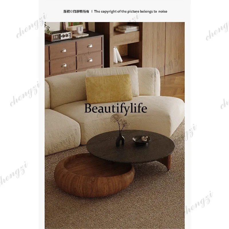 P37 Medieval style rotating coffee table living room French retro advanced sense wabi sabi wind round coffee table