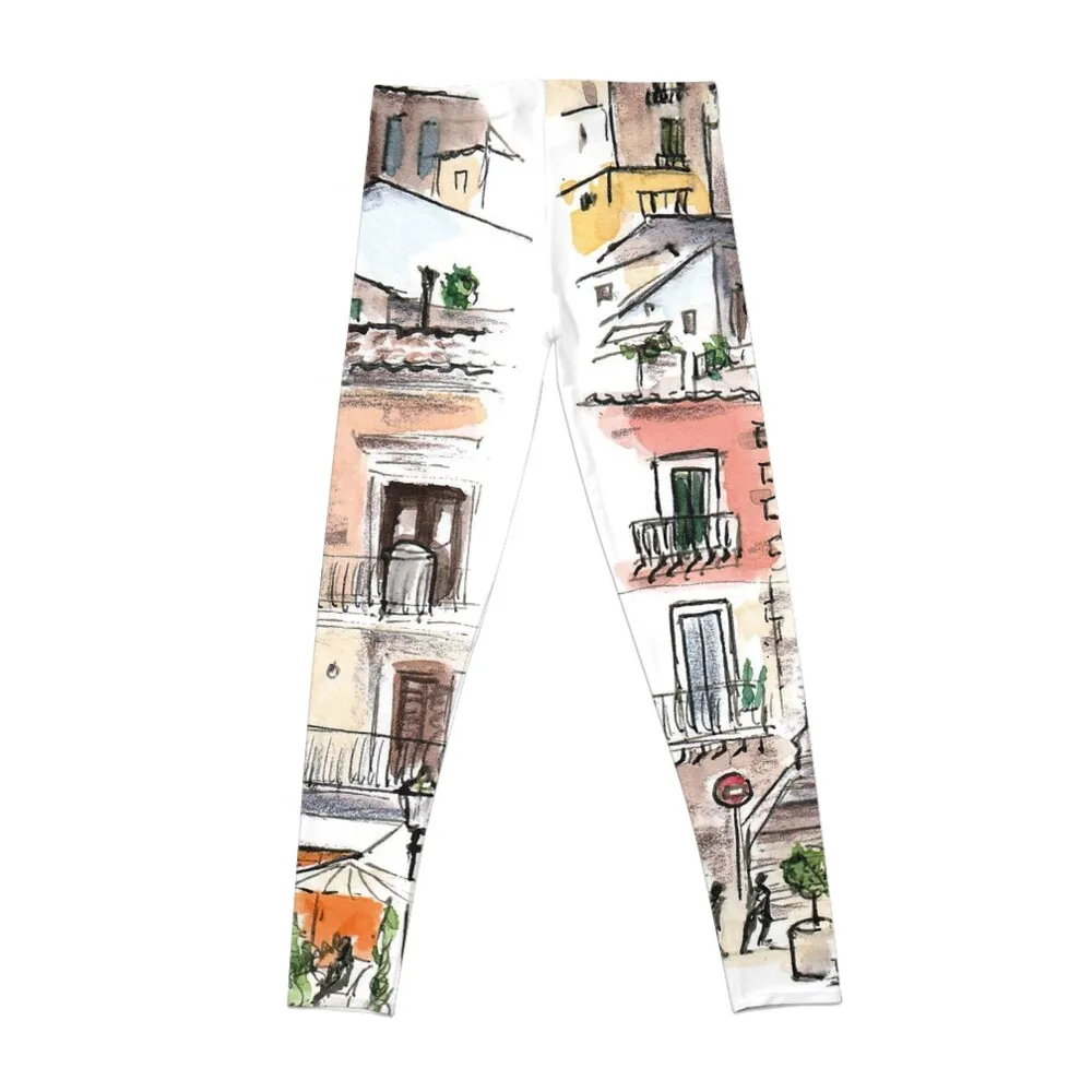 Ragusa Sicily – watercolor art italian summer Leggings gym clothing for fitness sports for gym pants Womens Leggings