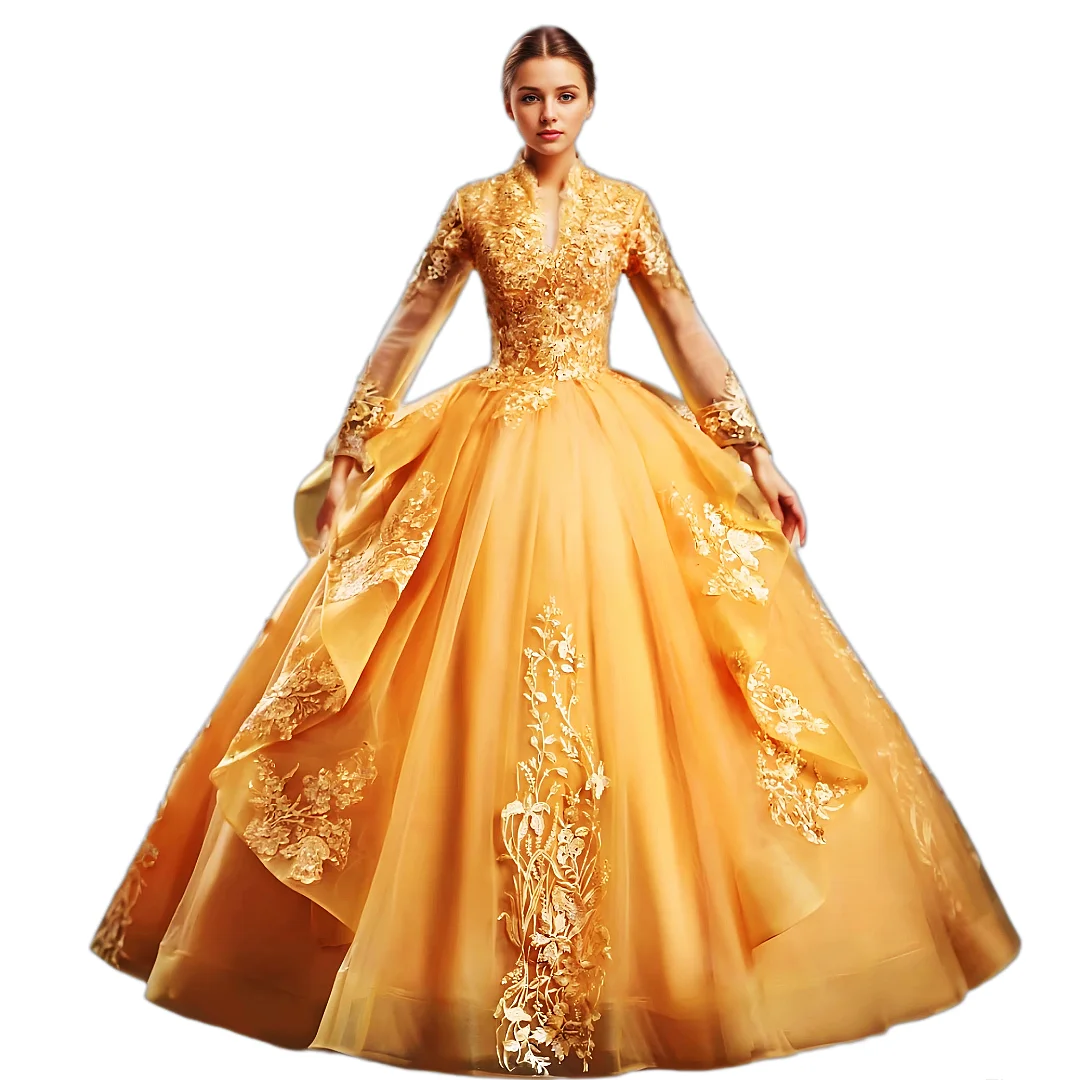

Женское платье Золушки, роскошное элегантное бальное платье с длинным рукавом и v-образным вырезом, красочное бальное платье с вышивкой, платья для выпускного вечера