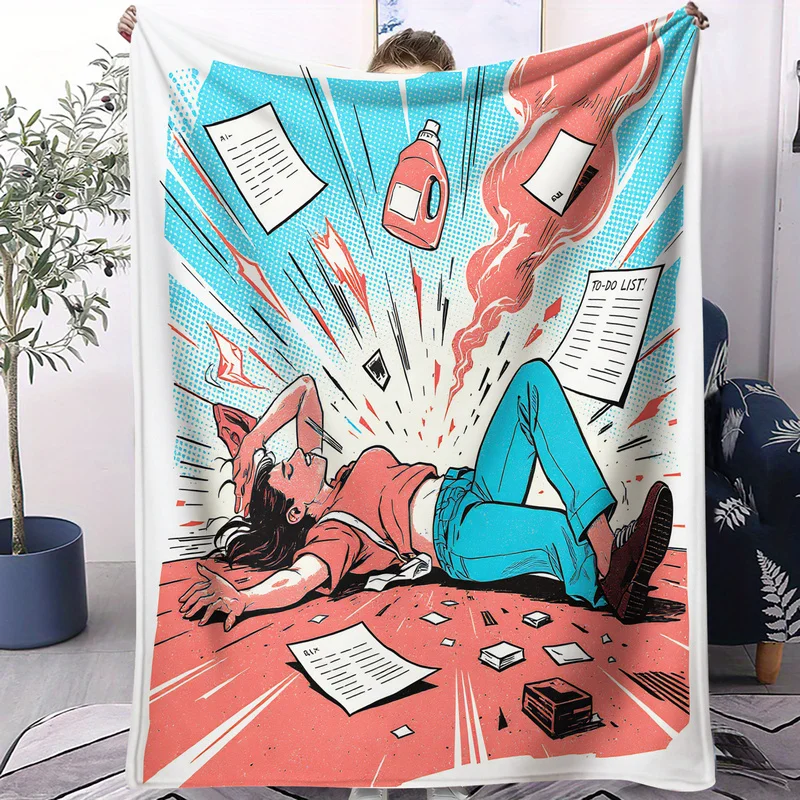 Retro Office Burnout Flannel Blanket Tired Worker Messy Desk Coffee Cup Print Throw Blanket Cozy Warm Blankets Sofa Travel Decor
