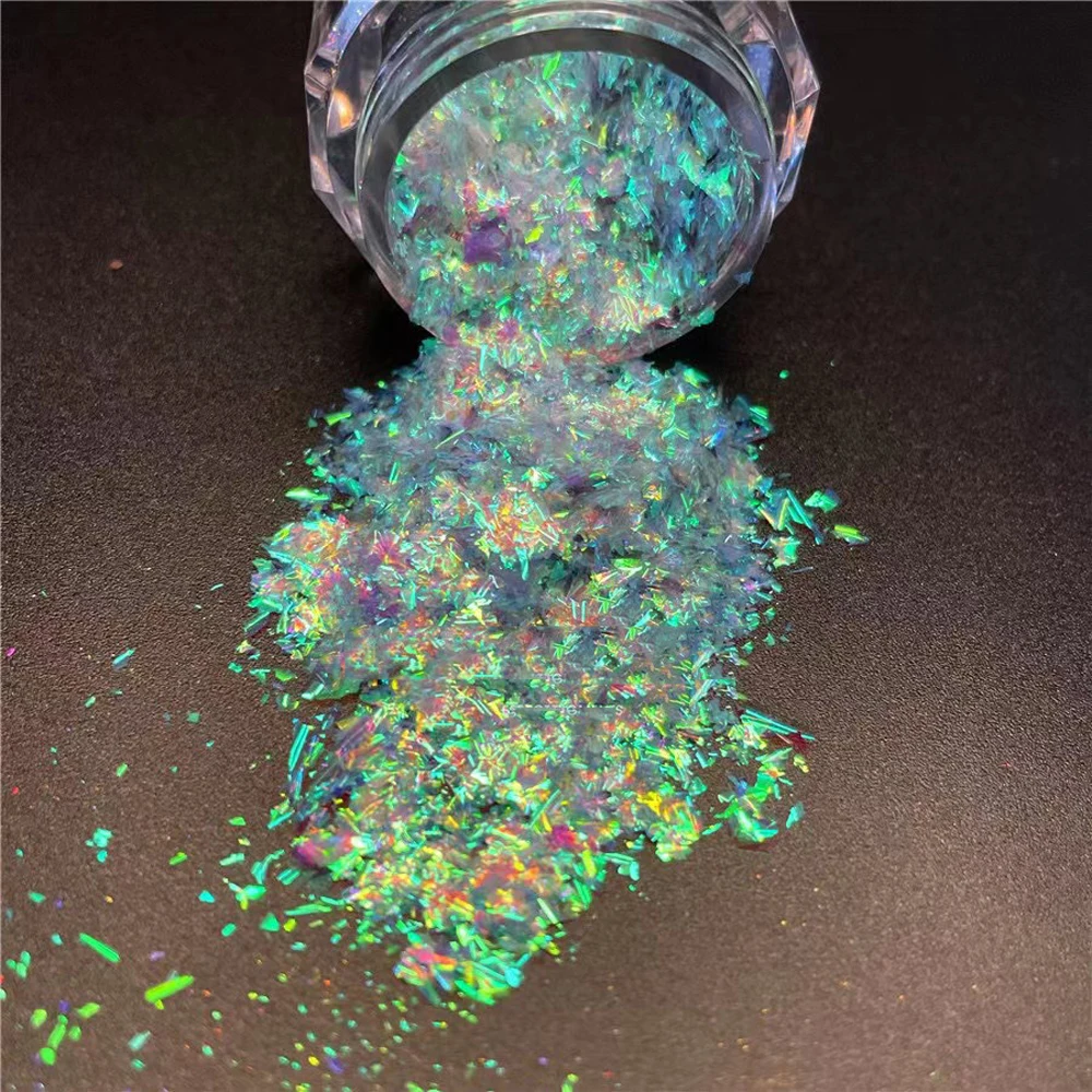 1Jar Magic Mirror Opal Flakes Nail Powder Holographic Aurora Glitter Sequin Mermaid Chameleon Flakes High Gloss Nail Chrome Dust