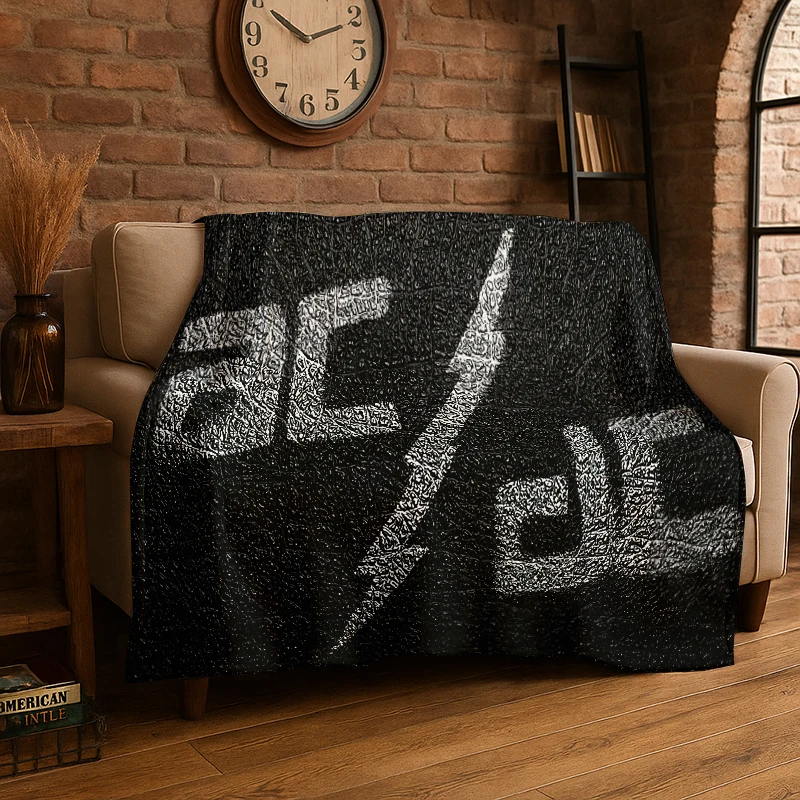 Retro ACDC Rock Band Catoon Flannel Blanket Soft Warm Throw Blanket for Bedroom Living Room Bed Travel Camping Picnic Gift