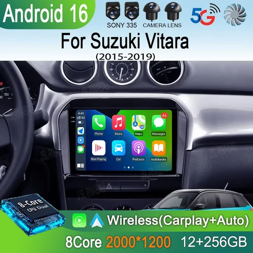 Imagen 1 del producto Radio para Auto Android 16 con Carplay para Suzuki Vitara 2015 2016 2017 2018 2019 Reproductor Multimedia de Video Navegación GPS Estéreo Audio