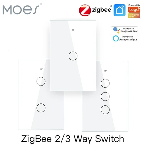 Moes ZigBee interruptor de luz inteligente táctil de pared con neutro/sin neutro sin condensador aplicación Smart Life Tuya control de voz Alexa Google