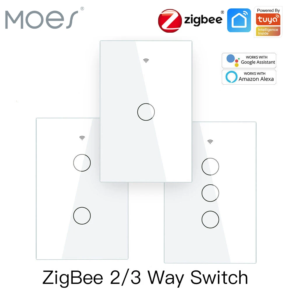 Moes-ZigBee 벽 터치 스마트 조명 스위치, 중립/중립 없음 커패시터 스마트 라이프 앱 Tuya 음성 제어 Alexa Google 