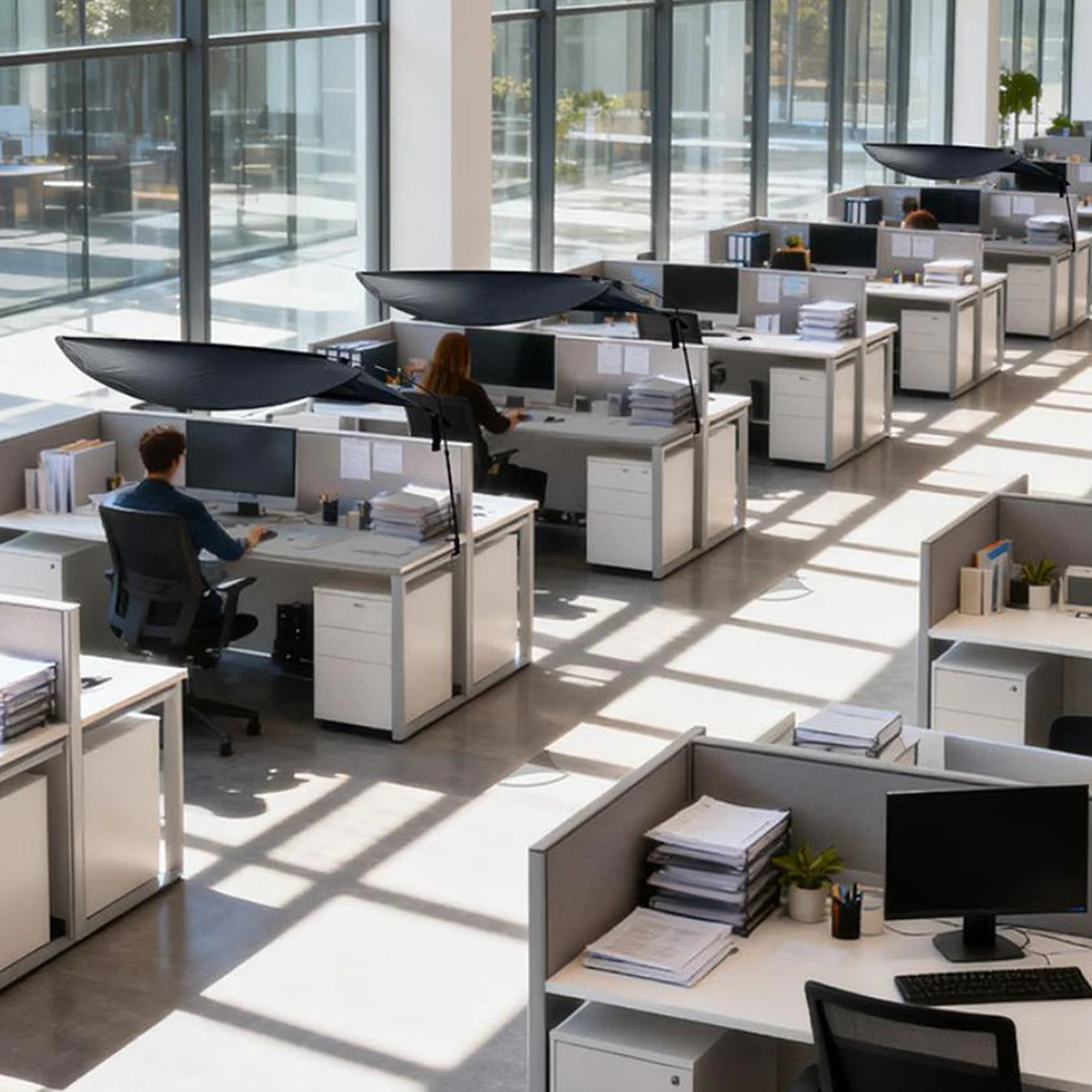Dynamic Office Light Blocking Shade Triangular Features Effortless Installation Expanded Coverage Options Partition