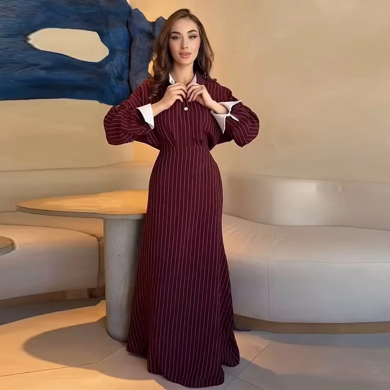 

Long Sleeve Turn-down Collar Shirts Ankle Length Skirts Female 2025 New Fashion Woen's Striped Loose Casual Trendy 2 Piece Sets