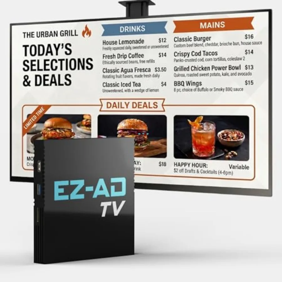 

EZ AD TV Digital Signage Player - Signage For Business and Electronic Menu Board- Auto-Post Content On Digital Display Board, C
