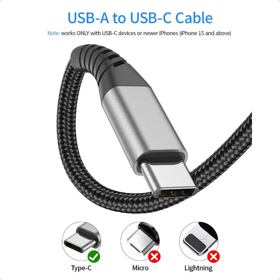 6-дюймовый короткий кабель USB C для быстрой зарядки, 2 упаковки, кабель USB A — USB C длиной 0,5 фута, короткий кабель USBC, плетеный кабель USB типа C 3A для iPhone