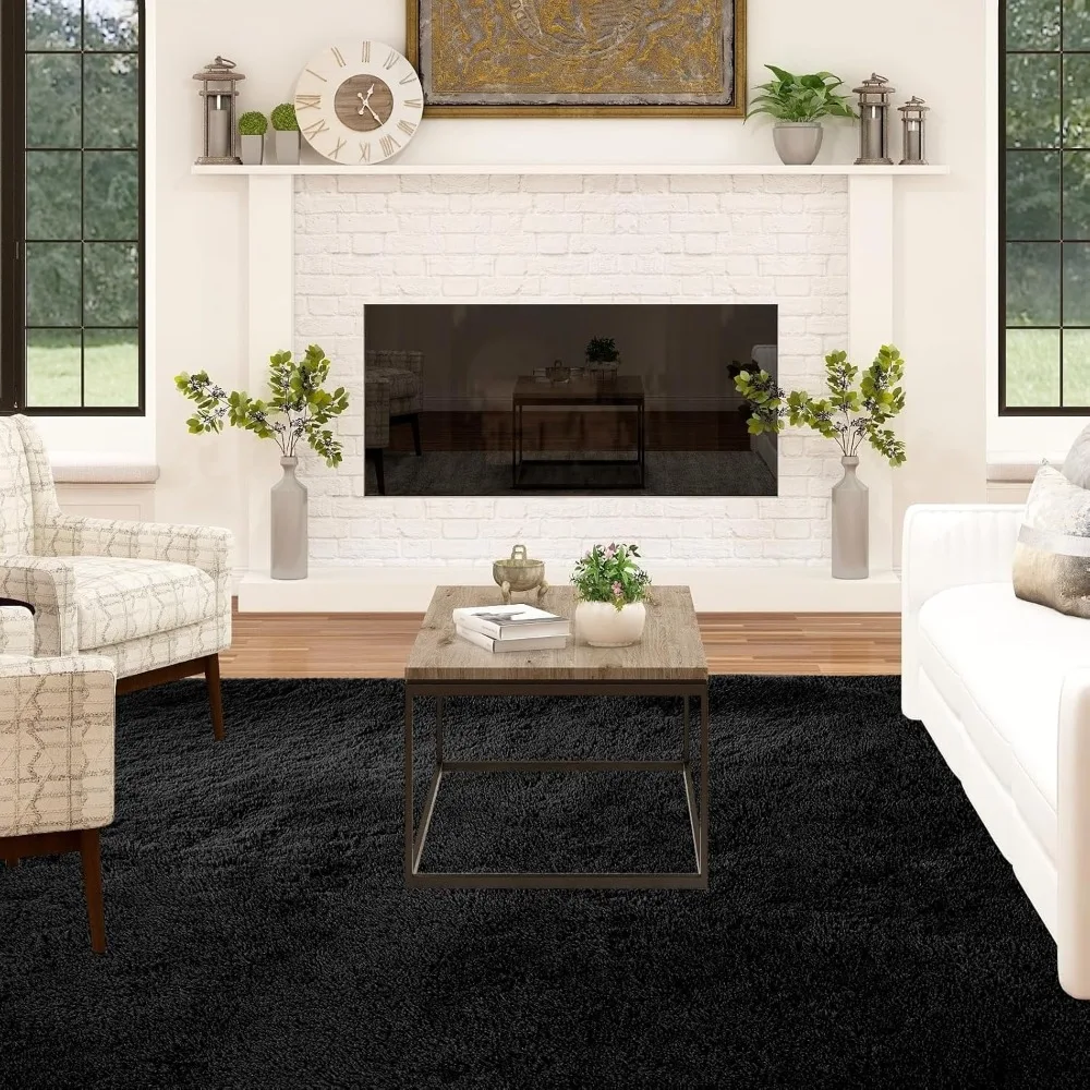 Area carpet 10x14, large furry area carpet for living room, black