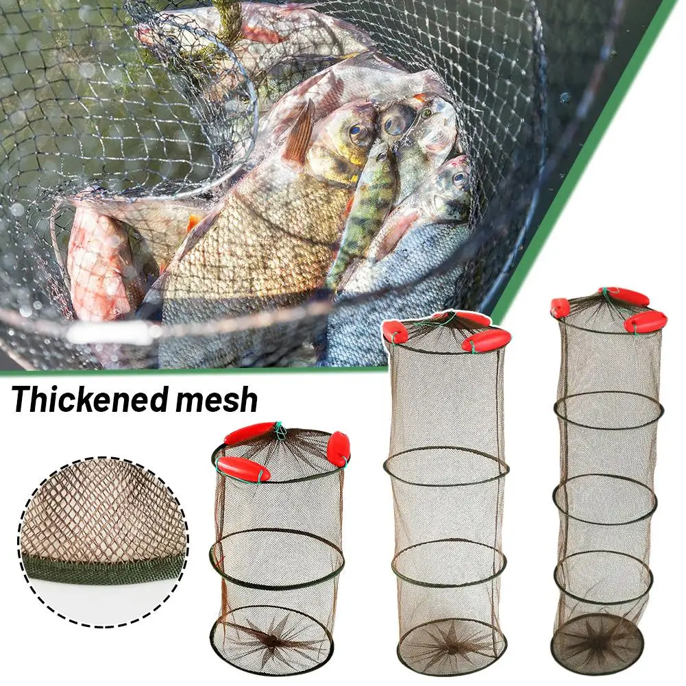 S/M/L Floating Fish Protection Sea Fishing Net Mesh Quick-drying Folding Fish Cage Thickened Woven Fish Basket