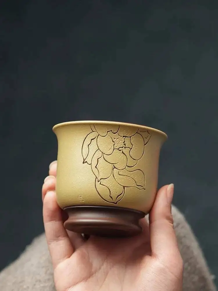 Yihu Chun High-End Yixing Purple Clay Tea Cup, Handmade Lotus Master Cup By Famous Artist Wu Chunyan, Xiangyuan 170C