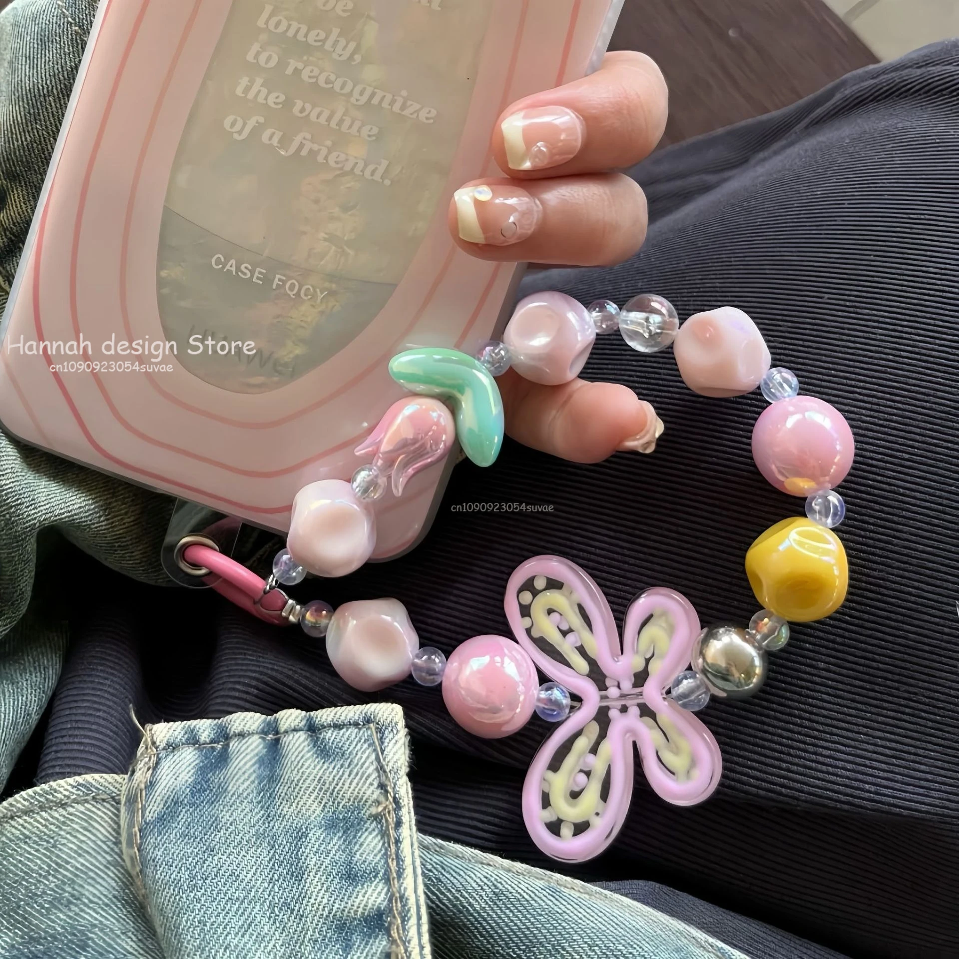 

Милый красочный ручная роспись бабочка из бисера цепочка для мобильного телефона ремешок Y2K милый крутой брелок сумка кулон орнамент подарок