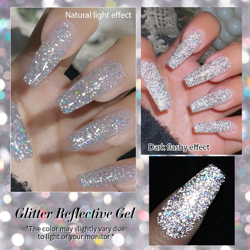 BORN PRETTY Reflective Glitter Gel Nail Polish Sliver Champagne Sparkling Sequin Semi-permanent Varnishes Soak Off Nail Art Deco